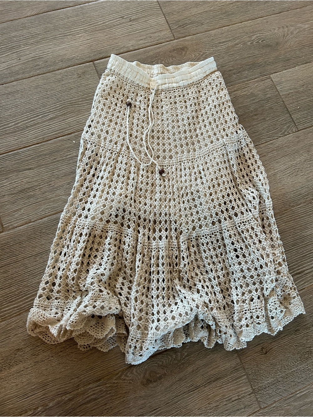 Nicole Miller Crochet Tiered Midi Skirt - Cream
